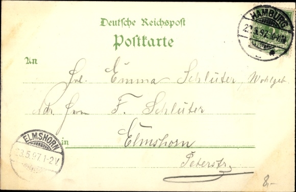 Litho Hamburg, algemene tuinbouwtentoonstelling 1897, hoofdtentoonstellingsgebouw
