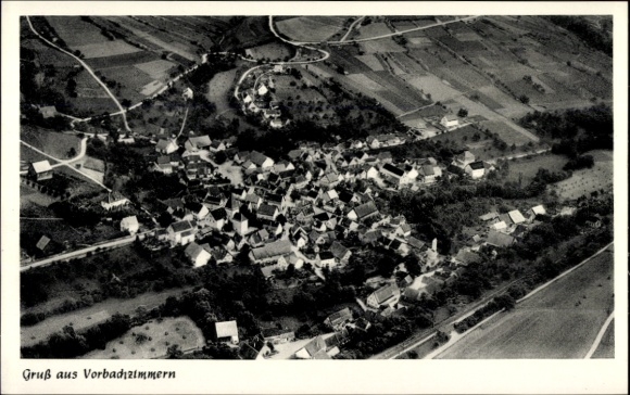 Postcard Vorbachzimmern Niederstetten, total view of the village, aerial photograph