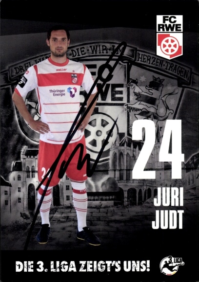 Autograph card footballer Juri Judt, FC Rot-Weiß Erfurt, autograph