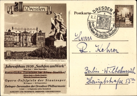 PC Dresden Old Town, Palais in the Great Garden, Annual Show 1938 Saxony at Work, Opera Festival