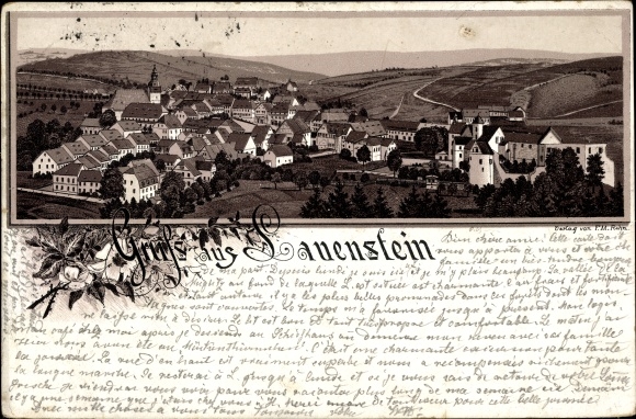 Chromo-Litho Lauenstein in the Müglitztal Altenberg, total view of the place