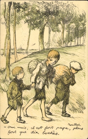 Artist Postcard Poulbot, Francisque, Il est fort papa, plus fort que dix boches