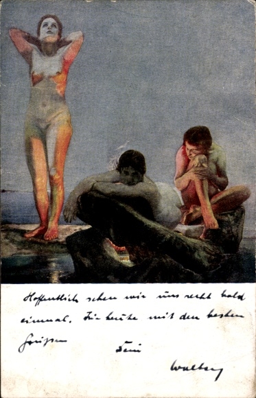 Artist Postcard Klinger, Max, Blue Hour, Female Nude