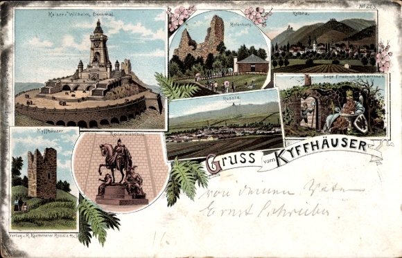 Ak Bad Frankenhausen am Kyffhäuser Thüringen, Bilder vom  Kaiser Wilhelm Denkmal, Burgen, Land...