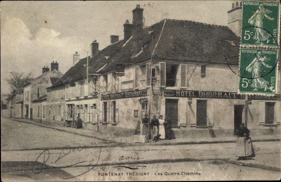 Ak Fontenay Trésigny Seine et Marne, Les Quatre Chemins, Hotel Dhorbait