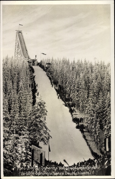 Postcard Johanngeorgenstadt in the Erzgebirge of Saxony, view of the Hans Heinze Schanze