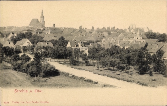 Postcard Strehla on the Elbe Saxony, total view of the village