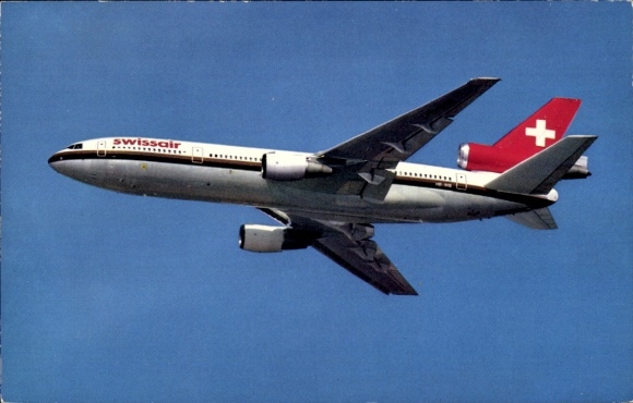 Postcard Swiss passenger aircraft of Swissair, McDonnell-Douglas DC-10-30