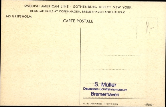 Artist PC MS Gripsholm, Swedish American Line