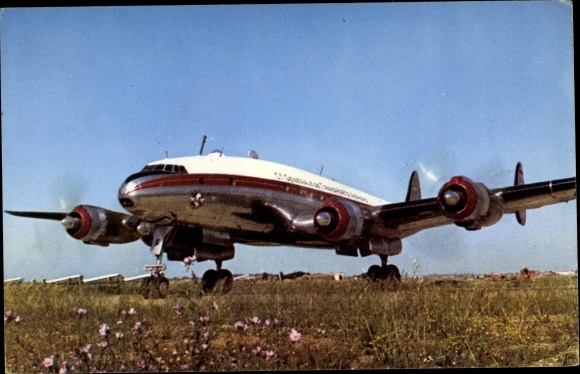 Postcard Algerian passenger aircraft, Lockheed Constellation, Cie. Air Algeria