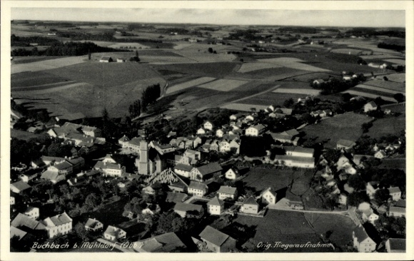 Postcard Buchbach in Upper Bavaria, aerial photograph
