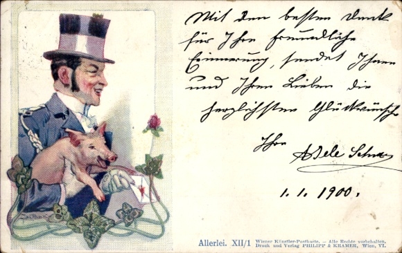 Artist Postcard Allerlei XII/1, Man with Pig and Letter, Klee