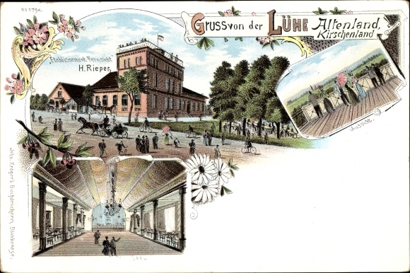 Chromo-Litho Lühe Jork im Alten Land, Etablissement Fernsicht, owner H. Rieper, hall, view