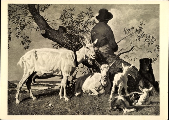 Artist PC Junghanns, Jul. P., pasture idyll, goats, HDK 510