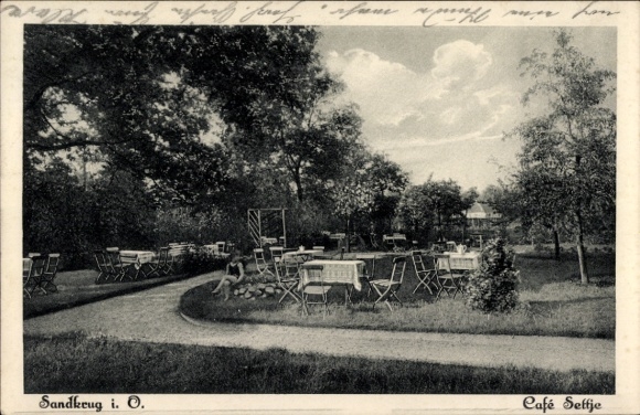 Postcard Sandkrug Hatten in Oldenburg, Cafe Settje, Garden