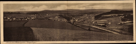 Klapp Ak Stützengrün im Erzgebirge Sachsen, Blick auf den Ort mit Umgebung