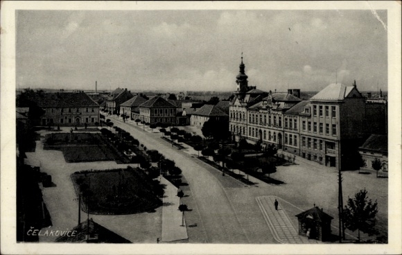 KP Čelákovice Tschelakowitz Środkowe Czechy, widok z lotu ptaka, scena uliczna