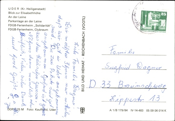 Postcard Uder in Eichsfeld Thuringia, Elisabethhöhe, on the leash, park, FDGB holiday home solidarity