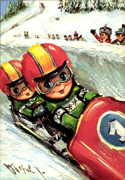 Künstler Ak Thomas, Michel, Ski-Bob