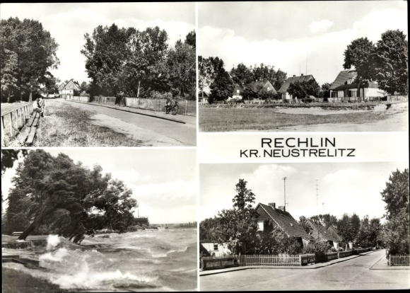 Ak Rechlin Kreis Neustrelitz, uitzicht op het meer en de straat