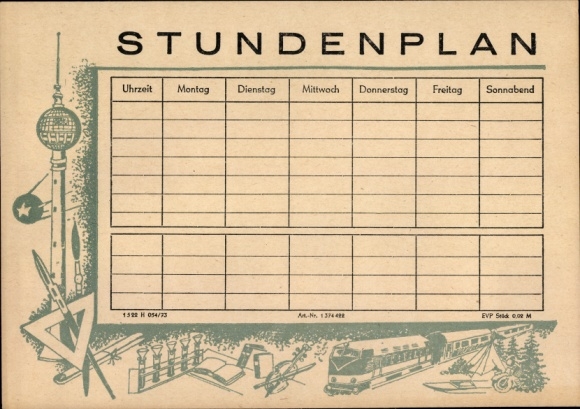 Timetable GDR handicraft, railway, Berlin radio tower, chemistry around 1960