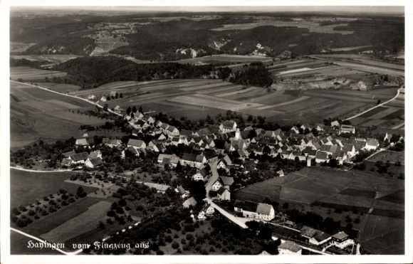 Postcard Hayingen on the Swabian Alb, aerial photograph