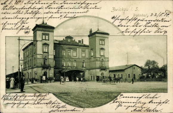 Postcard Zwickau in Saxony, train station