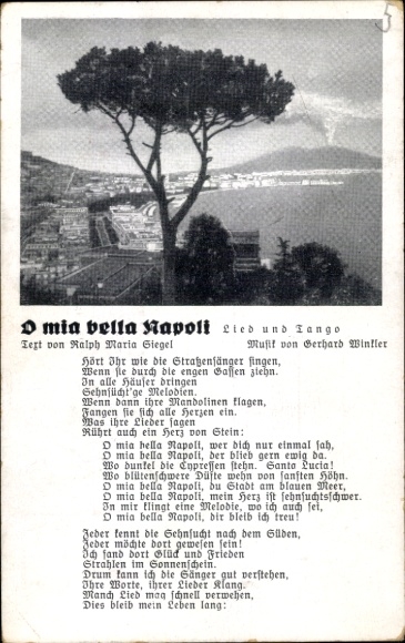 Song Postcard Napoli Naples Campania, O mia bella Napoli, Ralph Maria Siegel, Gerhard Winkler