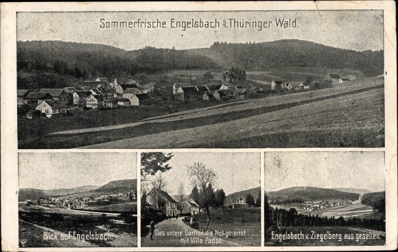 Postcard Engelsbach Leinatal in Thuringia, the lower part of the village with Villa Pope, view from the Ziegelberg
