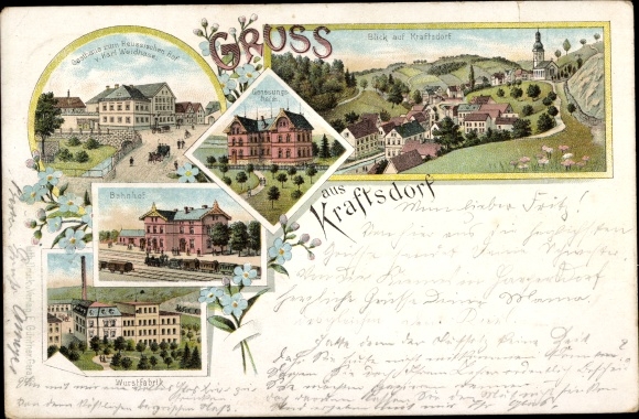 Chromo-Litho Kraftsdorf Thuringia, Gasthaus zum Reussischen Hof, owner Karl Weidhase, convalescent home, train station