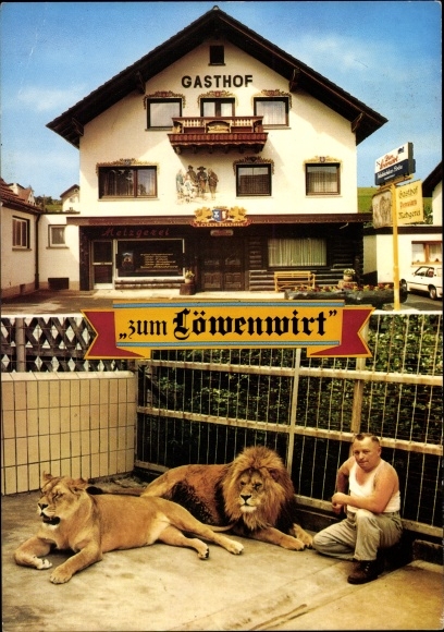 Ak Oberndorf Jossgrund im Spessart, Gasthof, Pension und Metzgerei Zum Löwenwirt, Löwengehege