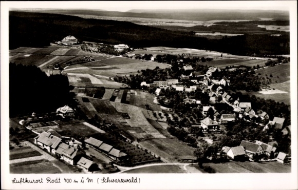 Postcard Rodt Loßburg in the Black Forest, climatic health resort Rodt 700 m above sea level, aerial photograph, Black Forest