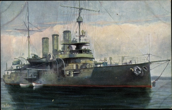 Artist PC Rave, Chr., Marine Gallery 224, Austrian warship, Kaiser Karl VI, cruiser