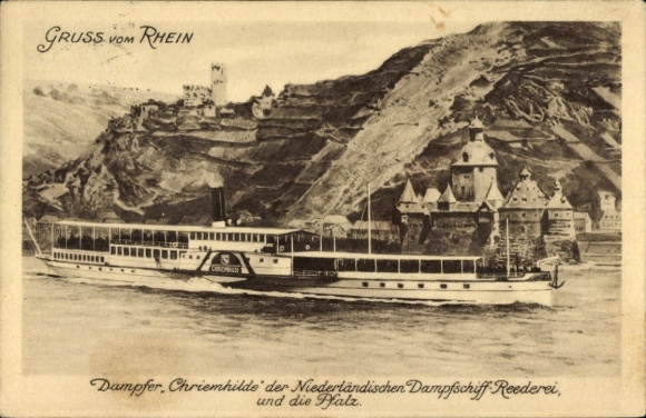 PC Greetings from the Rhine, Steamer Chriemhilde, Dutch Steamship Company, Palatinate