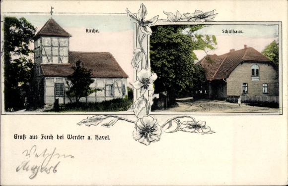 Art Nouveau Ak Ferch Schwielowsee, Kerk, Schoolgebouw