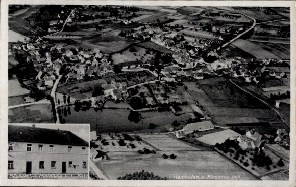 Postcard Hemhofen in Middle Franconia, aerial photograph, bakery and shop by L. Batz