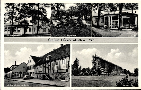 Postcard Westernkotten Erwitte in Westphalia, home for mothers, health resort, lawn, porch, salt works
