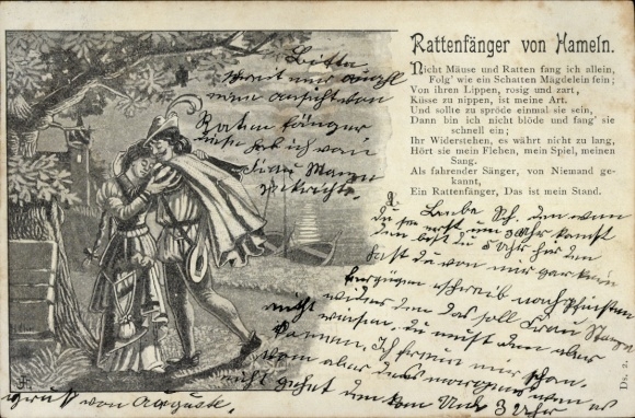 Ak Hameln an der Weser Nedersaksen, rattenvanger van Hameln, gedicht