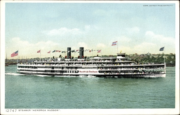 Postcard Steamer Hendrick Hudson, Hudson River, Paddle Steamer