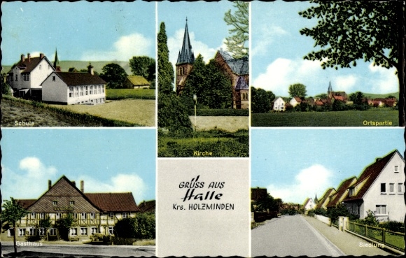 KP Halle w Weserbergland w Dolnej Saksonii, szkoła, kościół, zajazd, osada