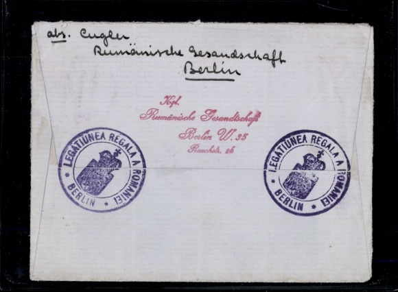 Michel 742 on foreign letter 27.07.1940 from Romanian Embassy Berlin to Stockholm
