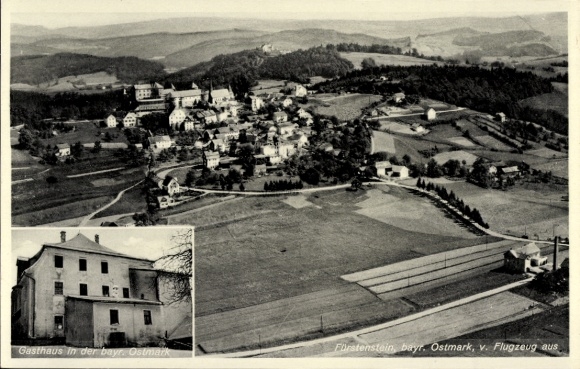 Ak Fürstenstein in Neder-Beieren, luchtfoto, herberg in Beieren. Ostmark