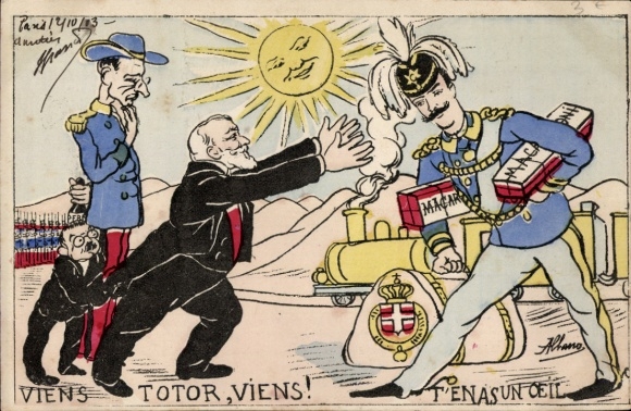 Artist Postcard Emilie Loubet, Victor Emmanuel III, Maccharoni, caricature