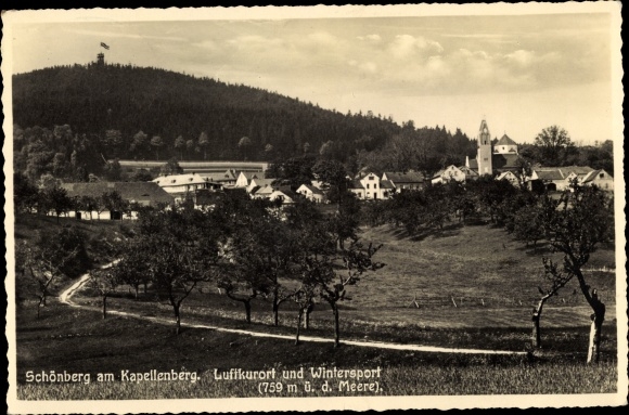 PC Schönberg am Kapellenberg Bad Brambach in Vogtland, view of the town, chapel hill tower