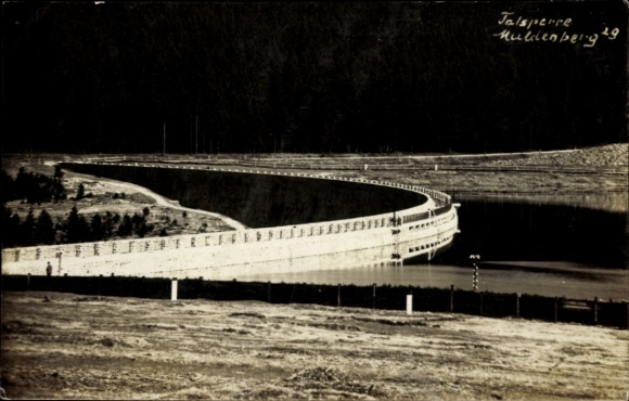 Postcard Mulde Muldenberg Grünbach in Vogtland, Jalsperre, impressive bridge, water reservoir, and...