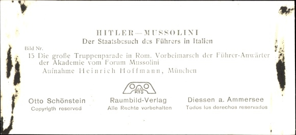 Stereo Photo Hitler Mussolini, The Fuhrer&#39;s State Visit to Italy, No. 15 Troops Parade in Rome