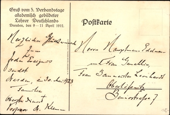 Artist PC Dresden, 5th association day of academically trained teachers in Germany, 1912