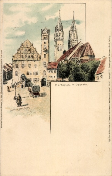 Künstler Litho Steinbach, Gertrud, Oschatz in Nordsachsen, Marktplatz, Meissner & Buch Nr 12