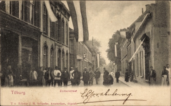 Ak Tilburg Noord-Brabant Nederland, Zomerstraat, passanten