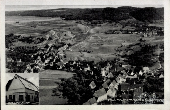 Ak Mühlheim am Bach Sulz am Neckar, Landschaftsaufnahme, Dorfansicht, Bäckerei Nobel,  